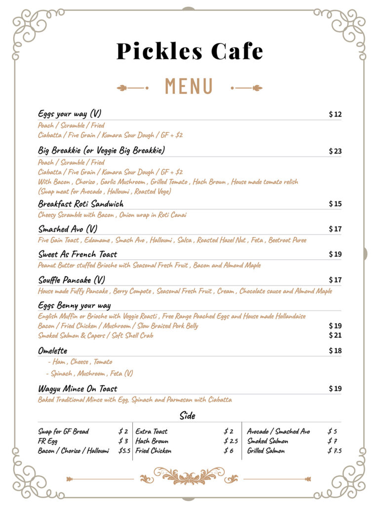 Menu Pickles Cafe & Catering