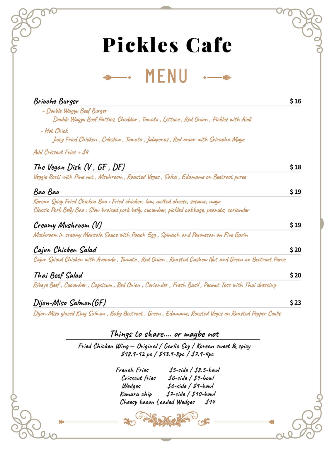 Menu Pickles Cafe & Catering