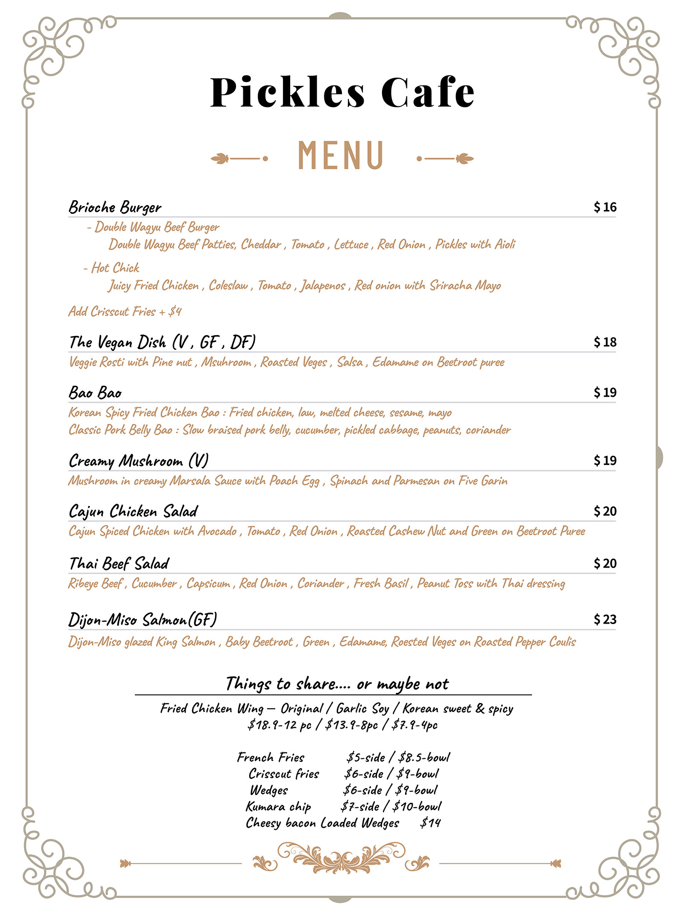 Menu Pickles Cafe & Catering